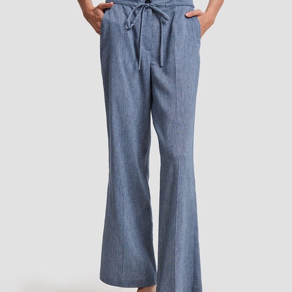NWT Lattelier Line Drawstring Pant Blue 100% Linen Pants Medium - Picture 12 of 14